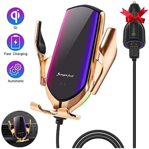 Wireless Car Charger Auto-Clamping Car Mount Air Vent Phone Holder & QC3.0 Car Charger 10W/7.5W/5W Compatible Galaxy S10/S10+/S9,Charging for iPhone 11/11 Pro/11 Pro Max/XSMax/XS/XR/X/8P