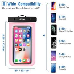 JOTO Universal Waterproof Pouch, IPX8 Waterproof Cellphone Dry Bag Underwater Case for iPhone 11 Pro Max Xs Max XR X 8 7 6S+ SE, Galaxy S20 Ultra S10 S9 S8/Note10+ 9 up to 6.9" -2 Pack,Black/Clearpink