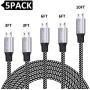 Micro USB Cable,XIAE 5Pack (3/3/6/6/10FT) Nylon Braided Fast Charging Cable Aluminum Housing USB Charger Android Cable for Samsung Galaxy S7 Edge S6 S5,Android Phone,LG G4,HTC and More-Black&White