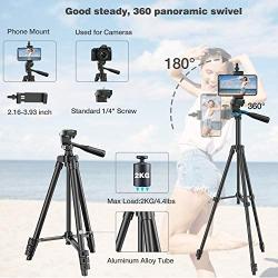 Phone Tripod, 51" Extendable Travel Lightweight Tripod Stand with Carrying Bag, Universal Tripod with Bluetooth Remote, Cell Phone Mount for iPhone Xs/Xs Max/Xr/X/8/8 Plus/Samsung/Android Phone,Camera