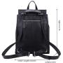 Heshe Womens Leather Backpack Casual Style Flap Backpacks Daypack for Ladies (Black-R)