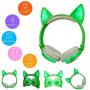 Alician Cute Cat Ear Rechargeable Gaming Headset with LED Lights Colorful Over Ear Foldable Headphones with Mic for Cell Phone