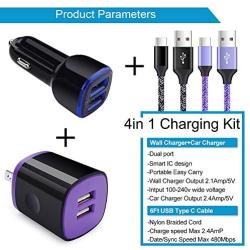 USB Car Charger Adapter, Dual Port Wall Charger Charging Block, 6ft Type C Fast Charging Cable Cord Compatible for Samsung Galaxy S20 S10 S9 S8 A10e A20 A50 A51 A70 Note 10+ 9 8, LG Stylo 5/4 G8x G7