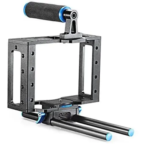 Neewer Aluminum DSLR Camera Cage Kit With 15mm Rod Rig For Nikon Pentax Canon Sony and Other DSLR Camera to Mount Microphones, Monitor, Sound Recorders, Top Handle, Tripod, Follow Focus Neewer Aluminum DSLR Camera Cage Kit With 15mm Rod Rig For Nikon Pentax Canon Sony and Other DSLR Camera to Mount Microphones, Monitor, Sound Recorders, Top Handle, Tripod, Follow Focus