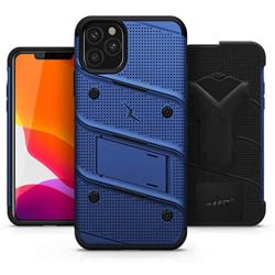 ZIZO Bolt Series iPhone 11 Pro Max Case - Heavy-Duty Military-Grade Drop Protection w/Kickstand Included Belt Clip Holster Tempered Glass Lanyard - Blue