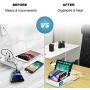 ideallife Charging Station Dock for 7 Ports USB Charger, 60W Desktop Docking Station Organizer with 7 Short Mixed Cables for Cell Phones, Smart Phones, Tablets, Multiple Device(White)