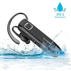 HIFEER Bluetooth Headset Waterproof Voice Command Wireless Bluetooth Earpiece with Noise Canceling Mic Hands Free for iPhone Android Samsung Cell Phone - Black
