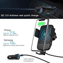 Wireless Car Charger, CTYBB Qi Auto-Clamping Air Vent Dashboard Car Phone Holder & QC3.0 Car Charger, 10W Compatible for Galaxy S10/S10+/S9,Charging for iPhone 11/11 Pro/11 Pro Max/XSMax/XS/XR/X/8P/8