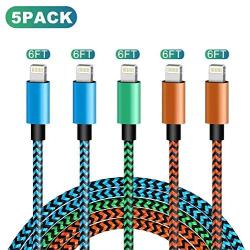 WUYA iPhone Charger MFi Certified 5 Pack - 6FT Lightning Cable Nylon Woven High Speed Data Sync Cord Compatible iPhone 11 Pro X XR max 8 7 6 6s Plus 5 SE - Color