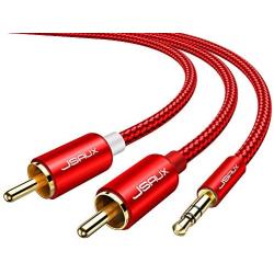 JSAUX RCA Cable, [6.6ft/2M, Dual Shielded Gold-Plated] 3.5mm Male to 2RCA Male Stereo Audio Adapter Cable Nylon Braided AUX RCA Y Cord for Smartphones, MP3, Tablets, Speakers, HDTV [Red]