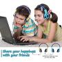 SIMOLIO Foldable Headphones for Kids with Mic, 94dB-85dB-75dB Kid Headphone with Share Port, Stereo Wired Headphones Hearing Protection for Youth Boys,Girls, Portable Pouch for School/Travel (Mint)