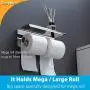 Songtec Toilet Paper Holder with Shelf, Easy Stick On with 3M Adhesive, Holds Mega Roll, No Drilling or Wall Mounted Stainless Steel Tissue Roll Holder (Polished Chrome (Dual))