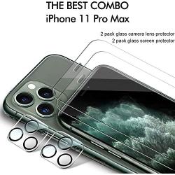 Milomdoi [4 Packs] 2 Pack Screen Protector +2 Pack Camera Lens Protector for iPhone 11 Pro, Tempered Glass Bubble-Free High Definition [Anti-Fingerprint] [Anti-Scratch] [Case Friendly]