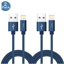 RoFI Compatible Phone Cable, [2Pack] 0.6M Nylon Braided Fast Charging USB Cord Replcement for Phone X 8 8 Plus 7 7 Plus 6s 6s Plus 6 6 Plus 5 5S 5C SE Pad Air Mini and More (2 Pack Dark Blue, 2 FT)