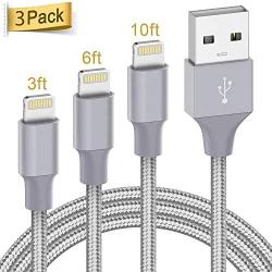 Lightning Cable MFI Certified - Quntis iPhone Charger 3Pack 3ft 6ft 10ft Nylon Braided USB Fast Charging Cord Compatible with iPhone 11 Pro X Xs Max XR 8 7 6 Plus iPad Pro Airpods and More, Gray