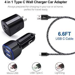 USB C Car Charger Adapter Compatible for Samsung Galaxy S20 A01 A21 A51 A11 A71 A91 A20 A20E S10 A41 M31 A20S A50S S20+ Plus Ultra A30 A40 A90,LG Stylo 6 G9 V60,Wall Charger Fast Charging Type C Cable