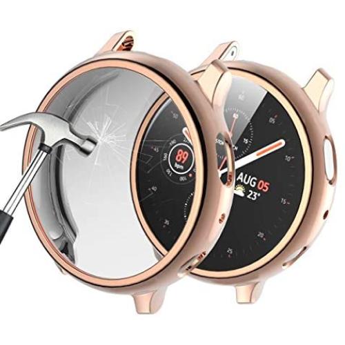 Cuteey for Galaxy Watch Active 2 Case with HD Hard PMMA Screen Protector, Slim Guard Thin Bumper Full Coverage Cover for Samsung Women Men Smart Watch Accessories (Rose, 44mm)