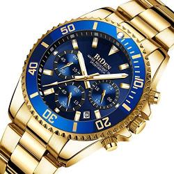 Mens Watches Chronograph Stainless Steel Waterproof Date Analog Quartz Fashion Business Wrist Watches for Men