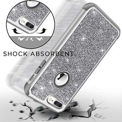 iPhone 8 Plus Case, iPhone 7 Plus Case, Hython Heavy Duty Defender Protective Case Bling Glitter Sparkle Hard Shell Armor Hybrid Shockproof Rubber Bumper Cover for iPhone 7 Plus and 8 Plus, Gray