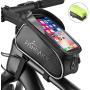 FISHOAKY Bike Front Frame Bags, Waterproof Bicycle Phone Mount Bag, Sensitive Touch Screen Sun Visor Large Capacity Top Tube Bike Bag Fits for iPhone X Xs Max 8 Plus Below 6.5"