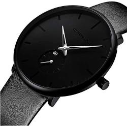 Mens Watches Ultra-Thin Minimalist Waterproof-Fashion Wrist Watch for Men Unisex Dress with Leather Band