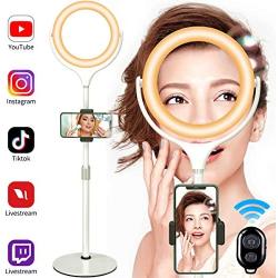 Yarrashop LED Selfie Ring Light with Stand - 360° Rotation 3 Colors Lighting Mode10 Level of Brightiness Adjustable Streaming Ringlight for Makeup YouTube Video Recording and Photography