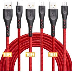 Micro USB Cable 10ft, Cabepow Android Charger Cable, Durable Premium Nylon Braided Fast Phone Charger Cord Android USB Charging Cord Compatible with Samsung Galaxy S7 S6 S7 Edge S5,Note 5,PS4,(3pack)