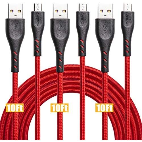 Micro USB Cable 10ft, Cabepow Android Charger Cable, Durable Premium Nylon Braided Fast Phone Charger Cord Android USB Charging Cord Compatible with Samsung Galaxy S7 S6 S7 Edge S5,Note 5,PS4,(3pack)