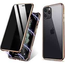 iPhone 11 Pro Case, ZHIKE Anti-Peep Magnetic Adsorption Case Front and Back Tempered Glass Full Screen Coverage One-Piece Design Flip Privacy Cover (Anti Spy-Clear Golden)