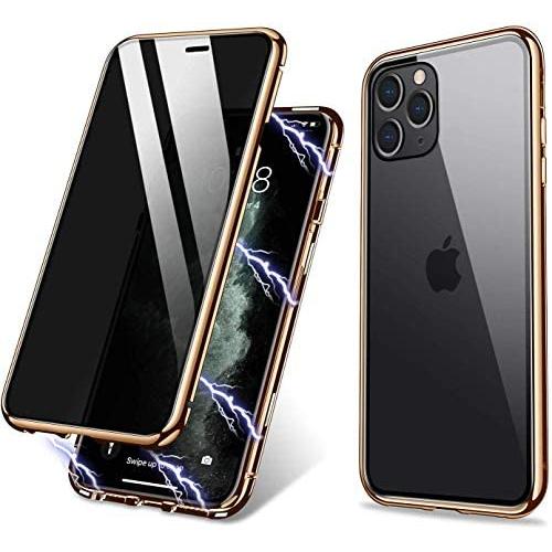 iPhone 11 Pro Case, ZHIKE Anti-Peep Magnetic Adsorption Case Front and Back Tempered Glass Full Screen Coverage One-Piece Design Flip Privacy Cover (Anti Spy-Clear Golden)