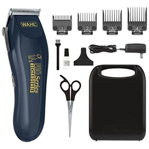 WAHL Lithium Ion Deluxe Pro Series Rechargeable Pet Clipper Grooming Kit with Low Noise & Heavy Duty Motor for Cordless Electric Trimming & Shaving Dogs – Model 9591-2100