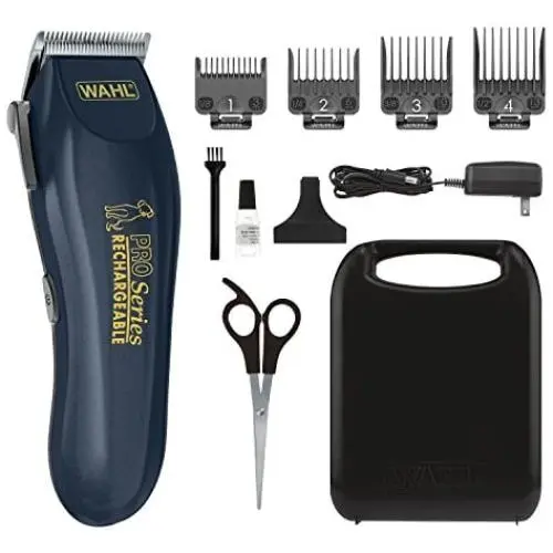 WAHL Lithium Ion Deluxe Pro Series Rechargeable Pet Clipper Grooming Kit with Low Noise & Heavy Duty Motor for Cordless Electric Trimming & Shaving Dogs – Model 9591-2100 WAHL Lithium Ion Deluxe Pro Series Rechargeable Pet Clipper Grooming Kit with Low Noise & Heavy Duty Motor for Cordless Electric Trimming & Shaving Dogs – Model 9591-2100