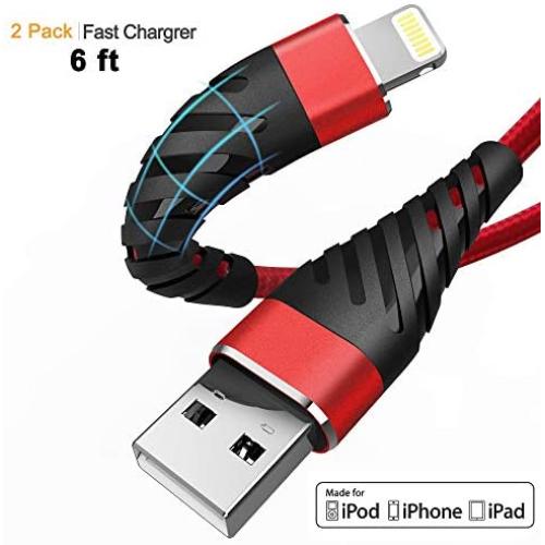 [Apple MFi Certified] iPhone Charger 6ft, Lightning Cable 6 Foot,2 Pack Long Durable Braided,6 feet Nylon Metal Connector Phone Charging Cord Compatible with iPhone X/XS Max/XR/8 Plus/7/6/5/SE, iPad