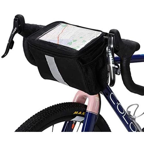 Bike Handlebar Bag Bike Basket with Mesh Pocket - Cold & Warm Insulation - Reflective Strap - Touchable Transparent Phone Pouch | Bicycle Front Bag, Bike Pouch for Cycling, Women, Cruisers