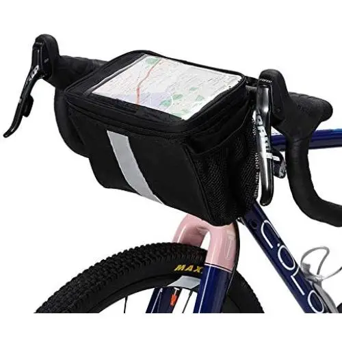 Bike Handlebar Bag Bike Basket with Mesh Pocket - Cold & Warm Insulation - Reflective Strap - Touchable Transparent Phone Pouch | Bicycle Front Bag, Bike Pouch for Cycling, Women, Cruisers