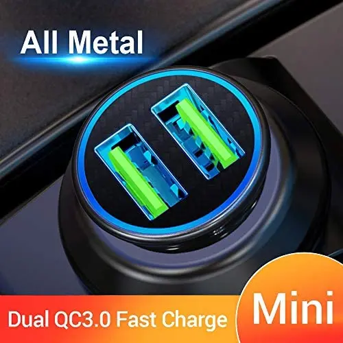 Quick Charge 3.0 Car Charger Mini 30W 4.8A Metal Dual USB Ports QC 3.0 Car Charger Adapter Flush Fit Fast Charge Car Adapter for iPhone 11/XR/Xs/Max/X/8/7, iPad Pro/Air 2/Mini, Galaxy, LG and More Quick Charge 3.0 Car Charger Mini 30W 4.8A Metal Dual USB Ports QC 3.0 Car Charger Adapter Flush Fit Fast Charge Car Adapter for iPhone 11/XR/Xs/Max/X/8/7, iPad Pro/Air 2/Mini, Galaxy, LG and More