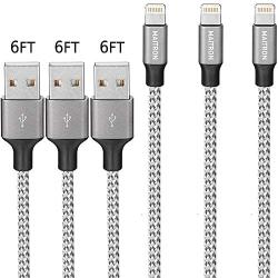 Maitron iPhone Charger, 3PACK 6FT Nylon Braided Lightning Cable Fast Charging High Speed Data Sync Cord Compatible with iPhoneX 8 8Plus 7 7Plus 6s 6sPlus 6 6Plus 5 5s 5c SE iPad iPod and More,White
