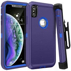 FOGEEK Case for iPhone Xs Max, Belt Clip Holster Heavy Duty Kickstand Cover [Support Wireless Charging] [Dust-Proof] [Shockproof] Compatible for Apple iPhone Xs Max [6.5 Inch] (Dark Blue)