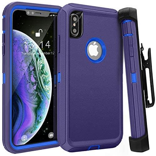 FOGEEK Case for iPhone Xs Max, Belt Clip Holster Heavy Duty Kickstand Cover [Support Wireless Charging] [Dust-Proof] [Shockproof] Compatible for Apple iPhone Xs Max [6.5 Inch] (Dark Blue)