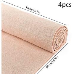 Natural Linen Needlework Fabric, 4Pcs Beige Cross Stitch Aida Cloth for Making Garment Craft Needle Embroidery 20 Inch Embroidery Linen Fabraic for Upholstery Flower Pot Decoration and Tablecloth D