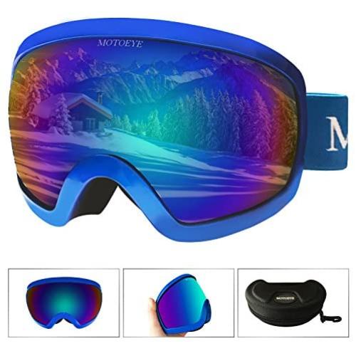 motoeye Ski Goggles - Over Glasses Design Snow/Snowboard Goggle for Men,Women & Youth (100% UV Protection + Long-time Anti-Fog + Mirrored)