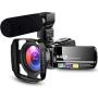 【Designed for Beginners】 Camcorder Video Camera Ultra HD 1080P Vlogging YouTube Digital Recorder Camera with Powerful Microphone, Lens Hood, Separate Battery Charger, 2 Batteries