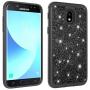 Galaxy J3 Achieve Case,Galaxy J3 2018/J3 Star/Express Prime3/Amp Prime3 Glitter Case,Luxury Glitter Sparkle Bling Case,Hybrid PC Silicone Faux Leather Cover,Dual Layer Armor Phone Case Black