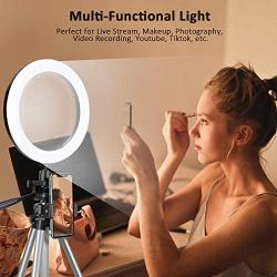 10" Selfie Ring Light with Tripod Stand & Cell Phone Holder for Live Stream Makeup - GLCON Dimmable LED Camera Ringlight for YouTube Video Tiktok Photography - Ring Light for iPhone Android (Silver)