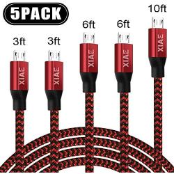 Micro USB Cable,XIAE 5Pack (3/3/6/6/10FT) Nylon Braided Fast Charging Cable Aluminum Housing USB Charger Android Cable for Samsung Galaxy S7 Edge S6 S5,Android Phone,LG G4,HTC and More-Black&Red