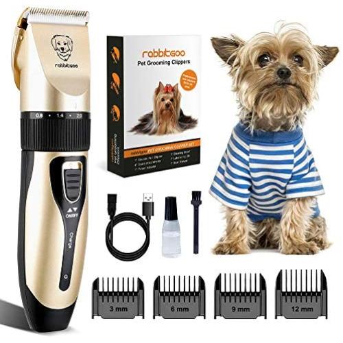 rabbitgoo Dog Grooming Clippers, Rechargeable Pet Hair Trimmer Set, Professional Electric Shaver Hair Remover Kit with 4 Guide Combs Low Noise Cordless Accessories for Pets/Dogs/Cats/Rabbits