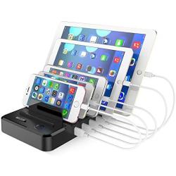 Cell Phone Charging Station Dock for Multiple Devices, 40W/8A, 5-Port USB Charging Organizer, HICITY Fast Charging Docking Station for Cell Phones and Tablets- Black