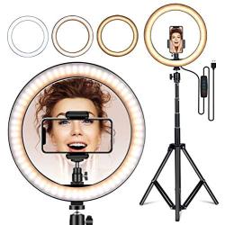 Amconsure LED Ring Light,10" Selfie Ring Light with Adjustable Tripod Stand & Phone Holder for Live Stream/Makeup/YouTube Video/Photography Compatible iPhone Android