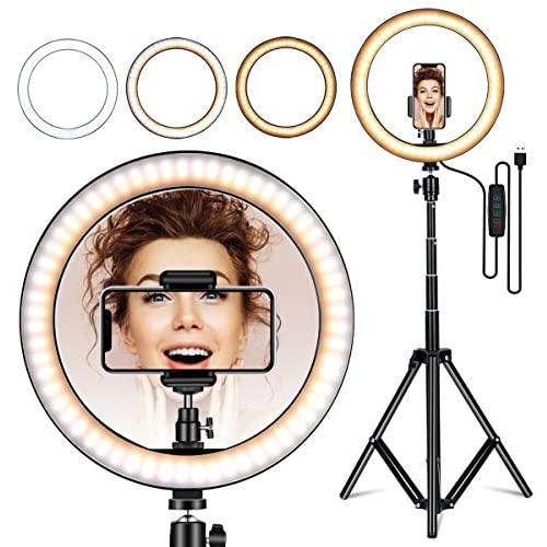 Amconsure LED Ring Light,10" Selfie Ring Light with Adjustable Tripod Stand & Phone Holder for Live Stream/Makeup/YouTube Video/Photography Compatible iPhone Android