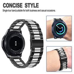 DEALELE Band Compatible with Galaxy Watch Active/Active 2 40mm 44mm, 20mm Solid Stainless Steel Metal Strap Replacement for Samsung Gear Sport/Galaxy Watch 42mm Women Men (Black/Silver)